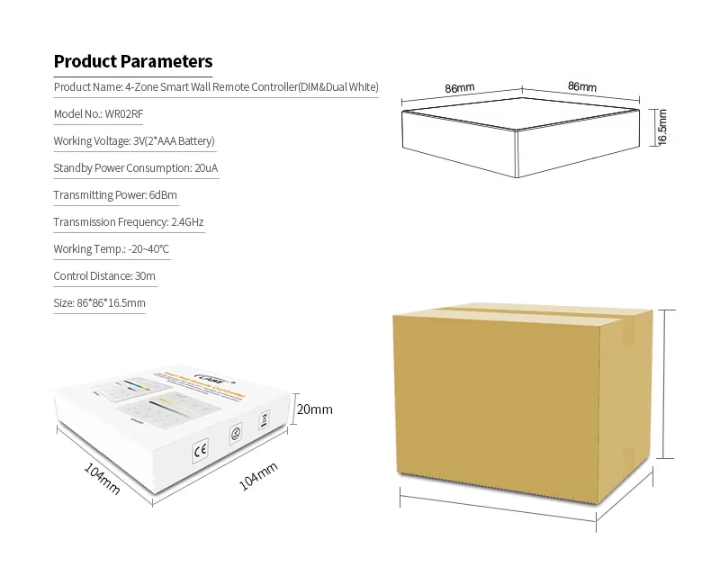 2.4G 4-Zone RF CCT Wall Mounted Panel Remote
