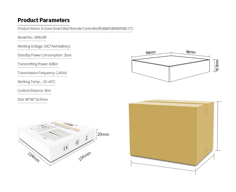2.4G 4-Zone RF RGBCCT Wall Mounted Panel LED Remote