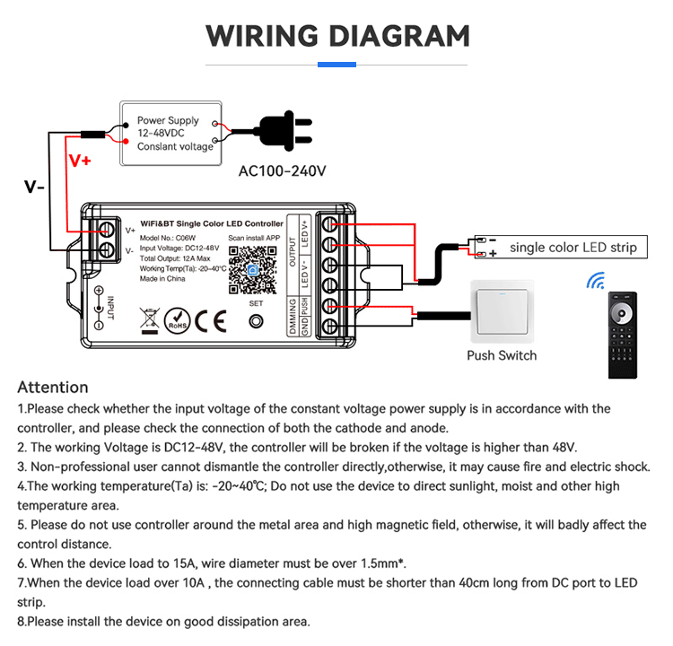 2.4G 48V WiFi Single Color LED Controller