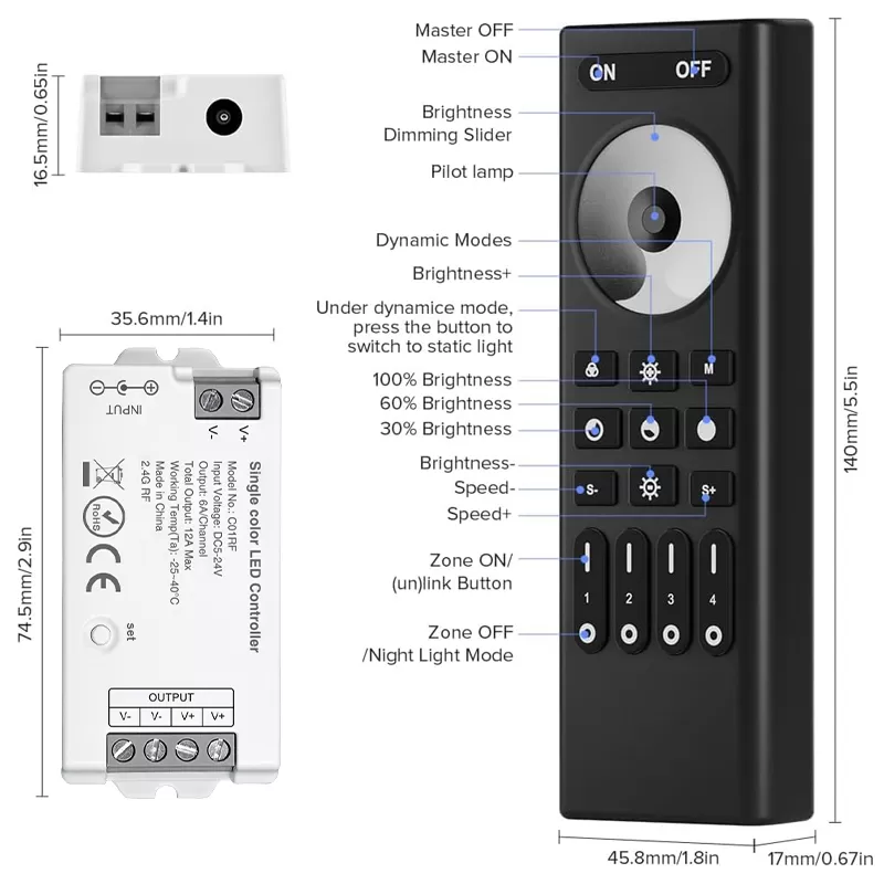 C01RF 2.4G RF Single Color LED Controller