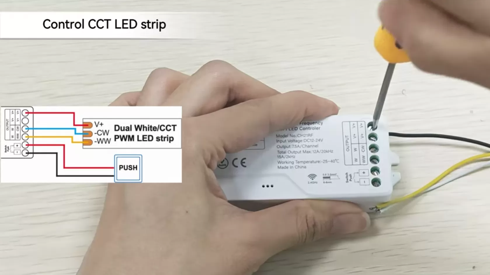 High Frequency 2in 1 Wifi +2.4G LED Controller Works for 12V-24V PWM Single Color & CCT LED Strips