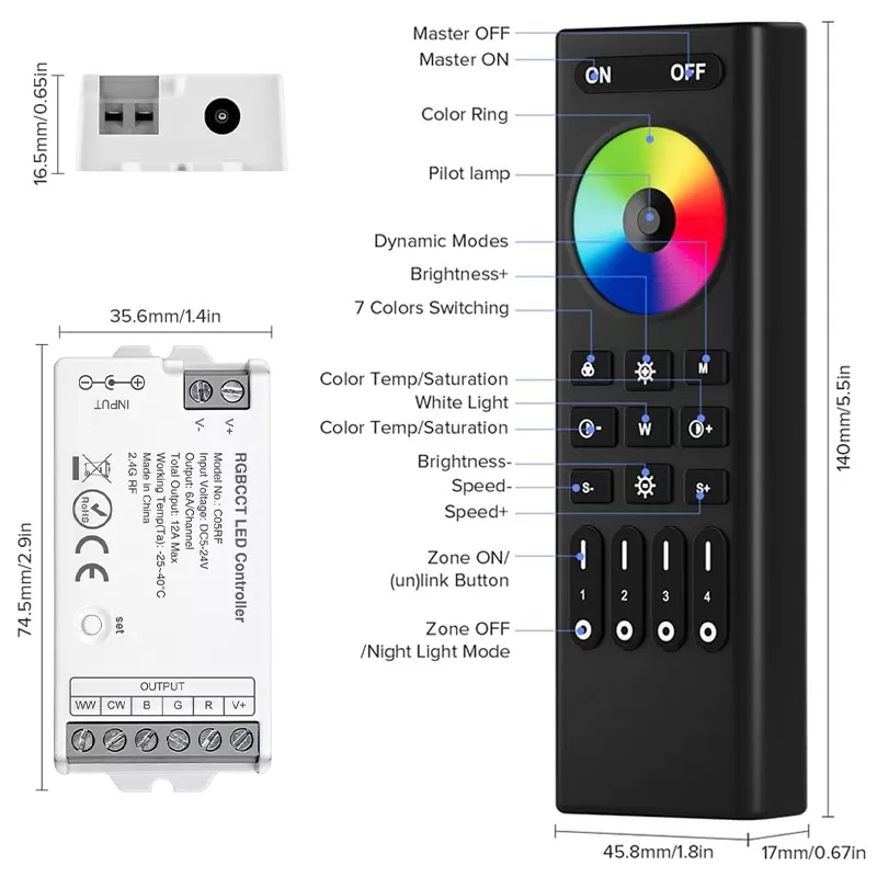 2.4G RF RGBCCT LED Controller